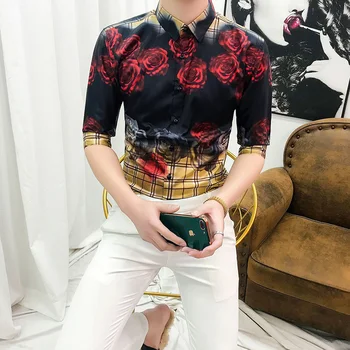 

Mens Shirts Flowers Printed Mens Short Sleeve Shirts Slim Fit Summer Dress 2020 Fashion Clothing For Young Mens Party Shirts