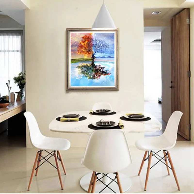 Продвижение- Frameless Four Seasons дерево Пейзаж DIY Краски ing по номерам комплект Краски на холсте Живопись, каллиграфия для домашнего декора