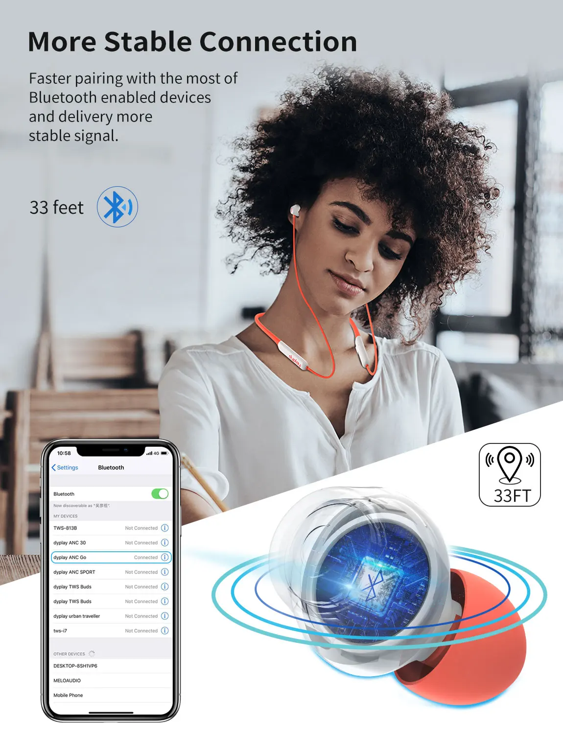 Беспроводные наушники Acitive с Bluetooth, магнитными наушниками, микрофоном для iPhone и Android