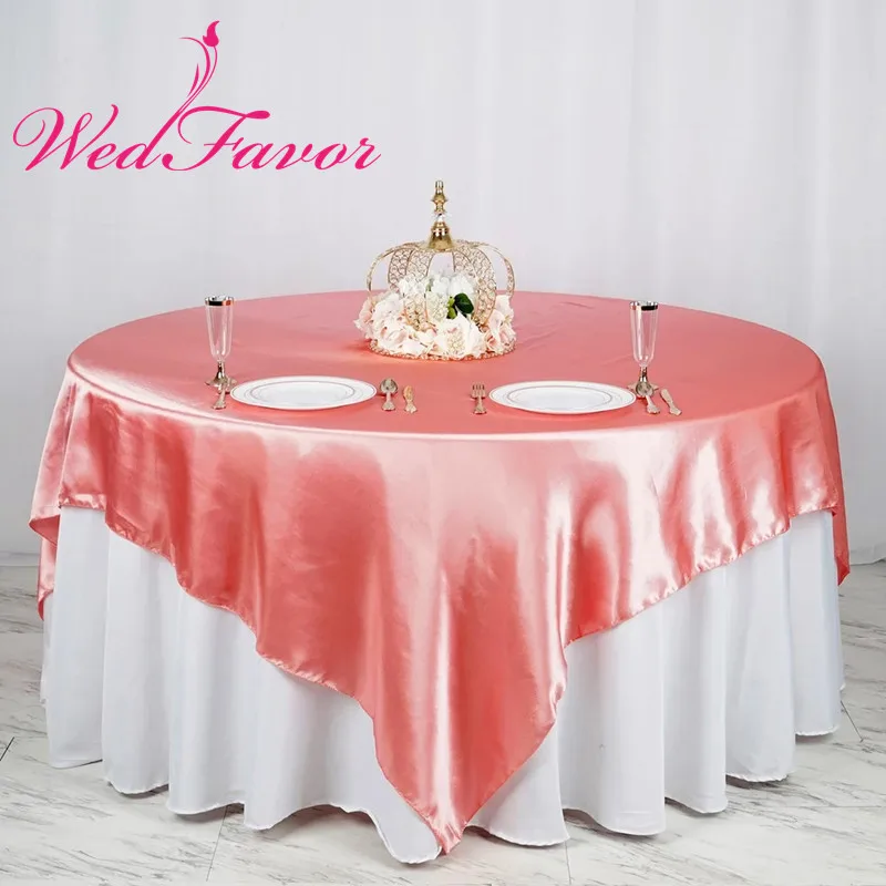 WedFavor, 1 шт., квадратная атласная накладка на стол, атласная, для банкета, скатерти для свадебного стола, для домашнего торжества, вечерние, для украшения отеля - Цвет: Coral