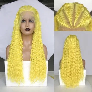 

RONGDUOYI Long Synthetic Lace Front Wigs for Women Yellow Hair Braided Box Braids Wig High Temperature Fiber Hair 13X6 Lace Wigs