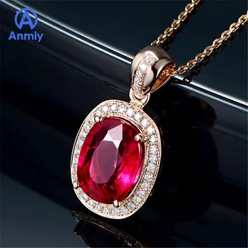 

Anmiy New Blood High-end Fashion Oval Red Tourmaline Colorful Pendant Women's Necklace Accessories