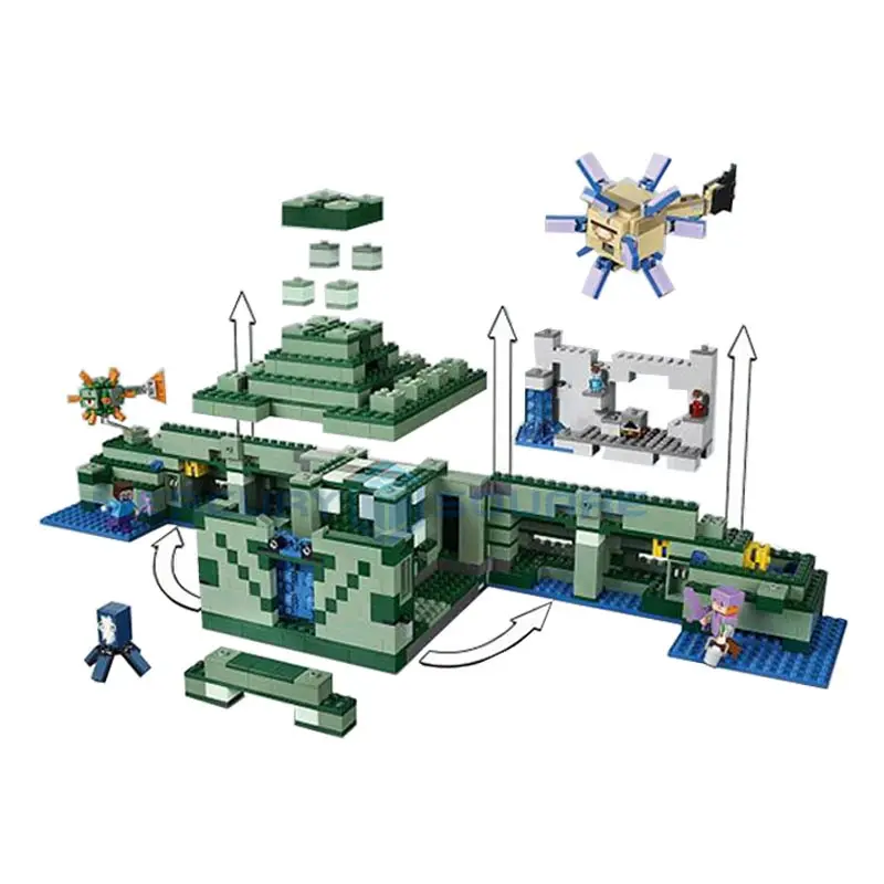 Ocean Monument Building Blocks With Steve & Guardian Action Figures Compatible My World Bricks Set Gifts Toys 21136 Ocean Monument Building Blocks With Steve & Guardian Action Figures Compatible My World Bricks Set Gifts Toys 21136