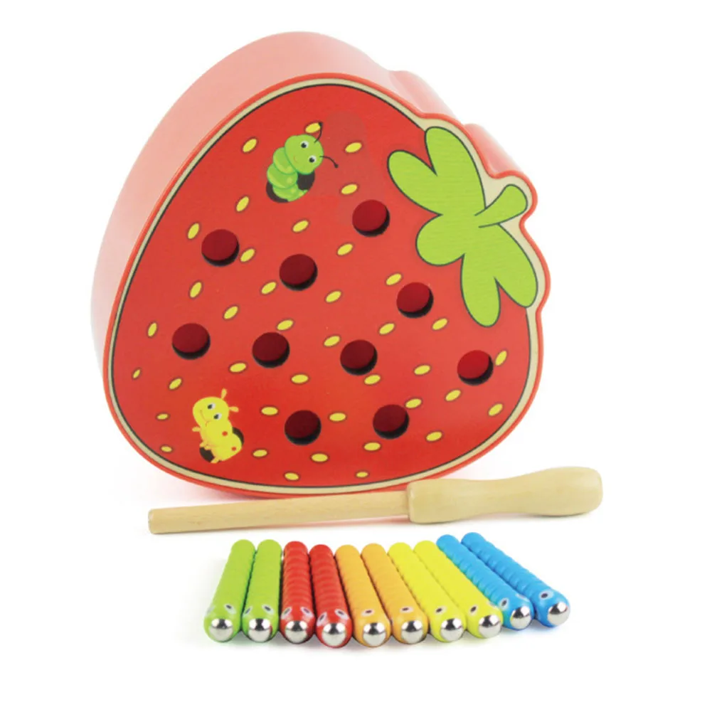 Fruit Shape Wooden Magnetic Catch Worms Game Interactive Kids Toy Gift Early Childhood Educational Toys