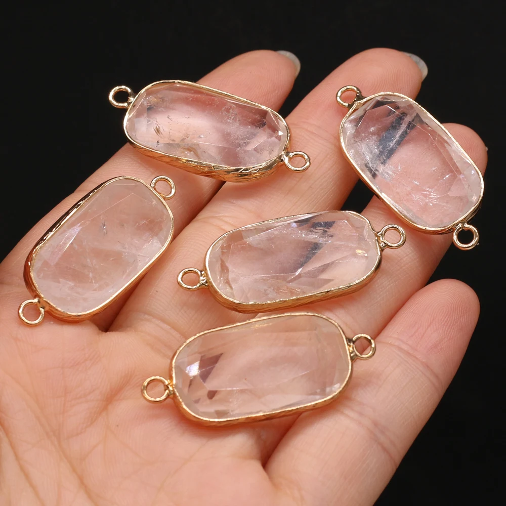 Natural Stone Charms Connector Double Hole Rose Quartzs Amazonite Pendant Size 15x35mm For Jewelry Making DIY Necklace Earring