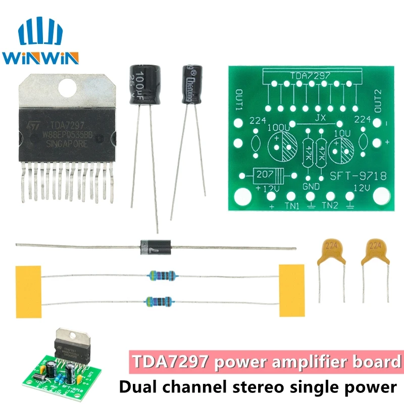 1set TDA7297 amplifier board spare parts dc 12v grade 2.0 dual audio