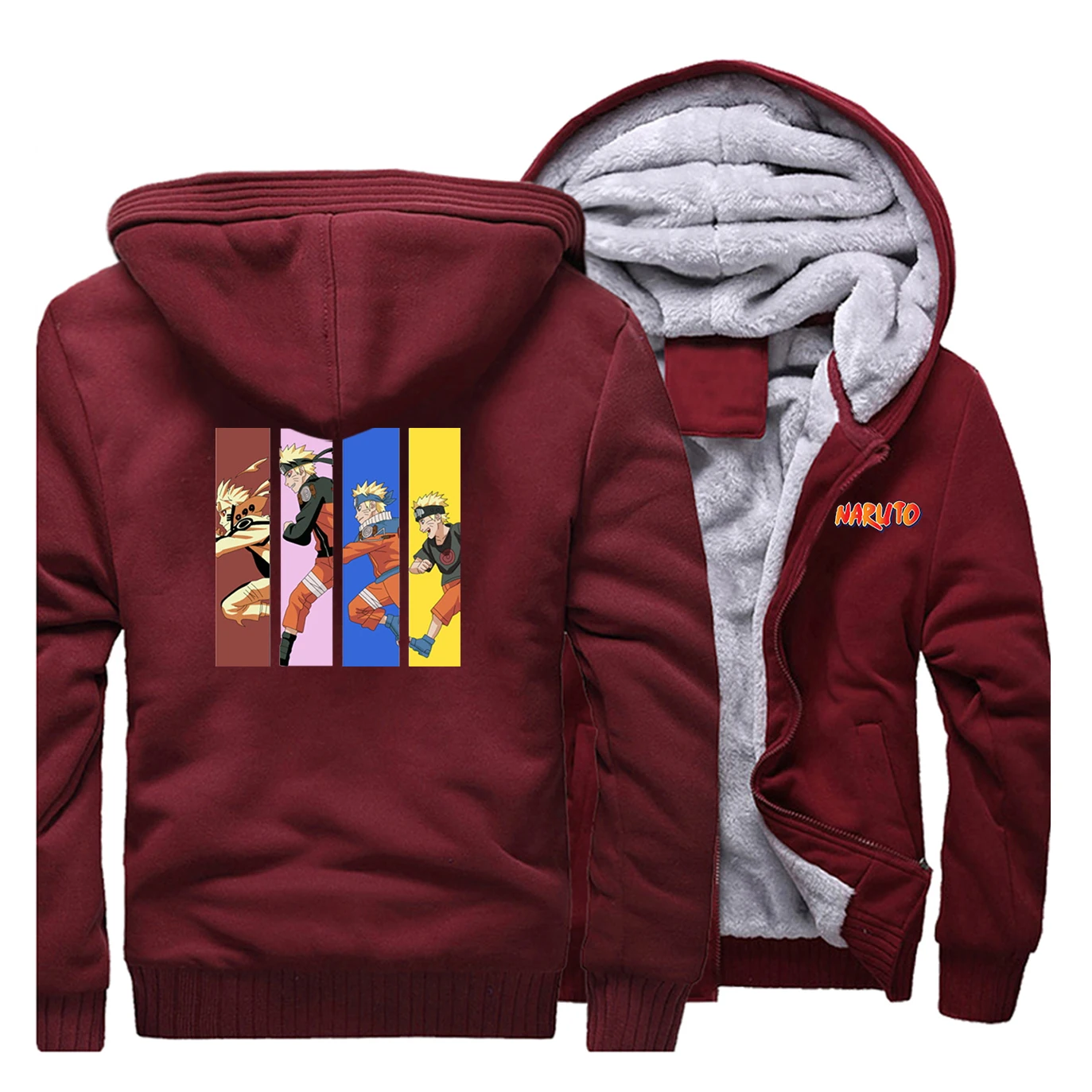 Wine Red Наруто Rikudousennin Modo Япония Аниме Мужская куртка зима теплый флис Harajuku теплая толстовка хипстер повседневная мужская Толстая теплая - Цвет: Wine Red