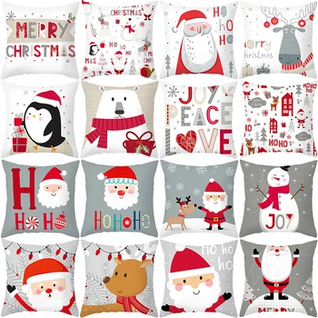 

45*45cm Christmas Decorative Pillowcase Santa Claus Sofa Cushion Cover Snowman Pillow Case Home Decorations For Bed Car