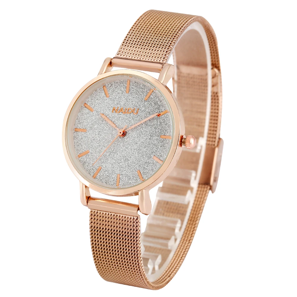 

Concise horloge dames Analog Quartz Watch Bracelet Concise Silver Dial Clock Rose Gold Mesh Band Strap Wristwatch Female Bangle