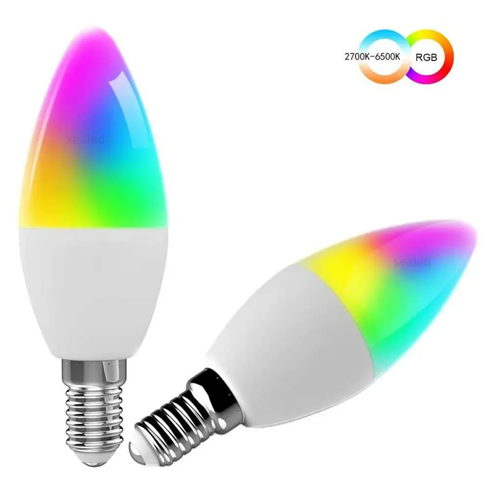 E14 Smart WiFi Light RGB Bulb 5W + C Dimmable LED Light Set Timing Mobile Remote Control Music Rhythm