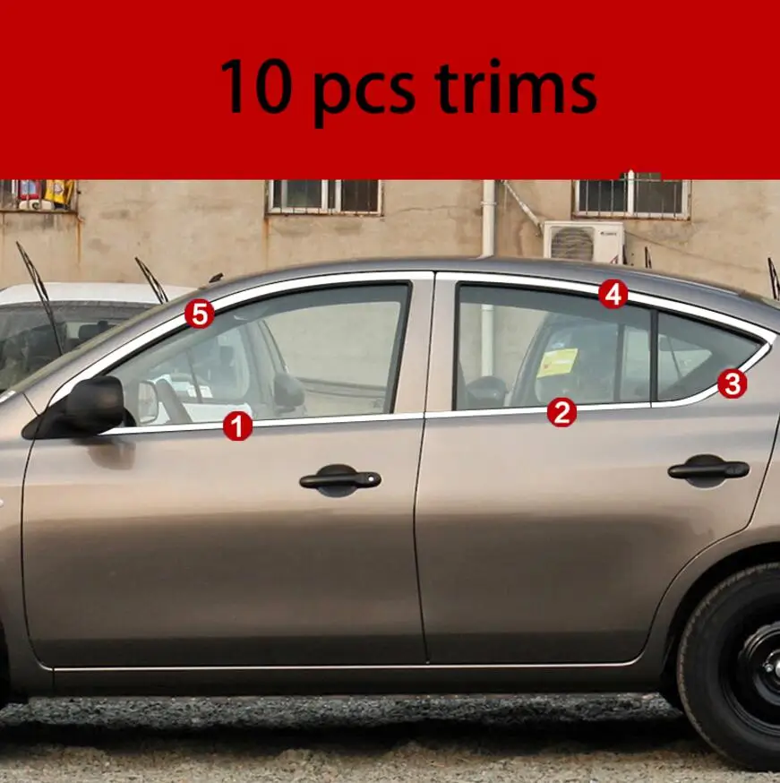 10 pcs trims Нержавеющая сталь внешний подоконник крышка планки для nissan sunny 2011 2012 2013 N17 стайлинга автомобилей - Цвет: 10 pcs trims