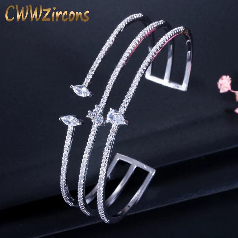 

CWWZircons Luxury Designer Women Engagement Wedding Jewelry CZ Zirconia Pave Big Wide Fashion Women Cuff Bangle Bracelet BG029