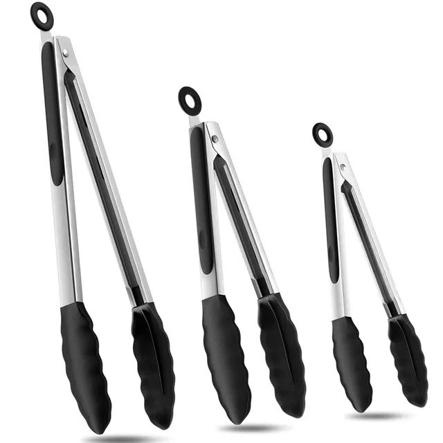Élelmiszer -Klip Főző Fogók Szilikon Fogantyú Rozsdamentes Acél Fej Steak Saláta Tálaló Barbecue - Image 2