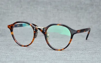 

High Quality Unisex Retro Acetate Full Rim Optical Eyeglasses Round Frame Clear Lens Goggle Leopard Myopia Eyewear Spectacle