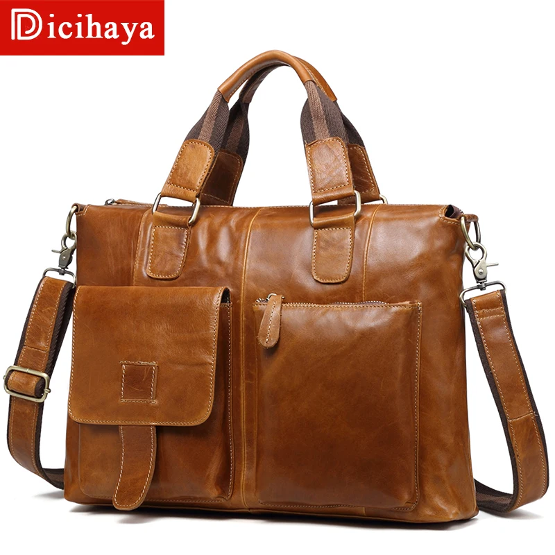 DICIHAYA Винтажный Мужской портфель из натуральной воловьей кожи деловая сумка