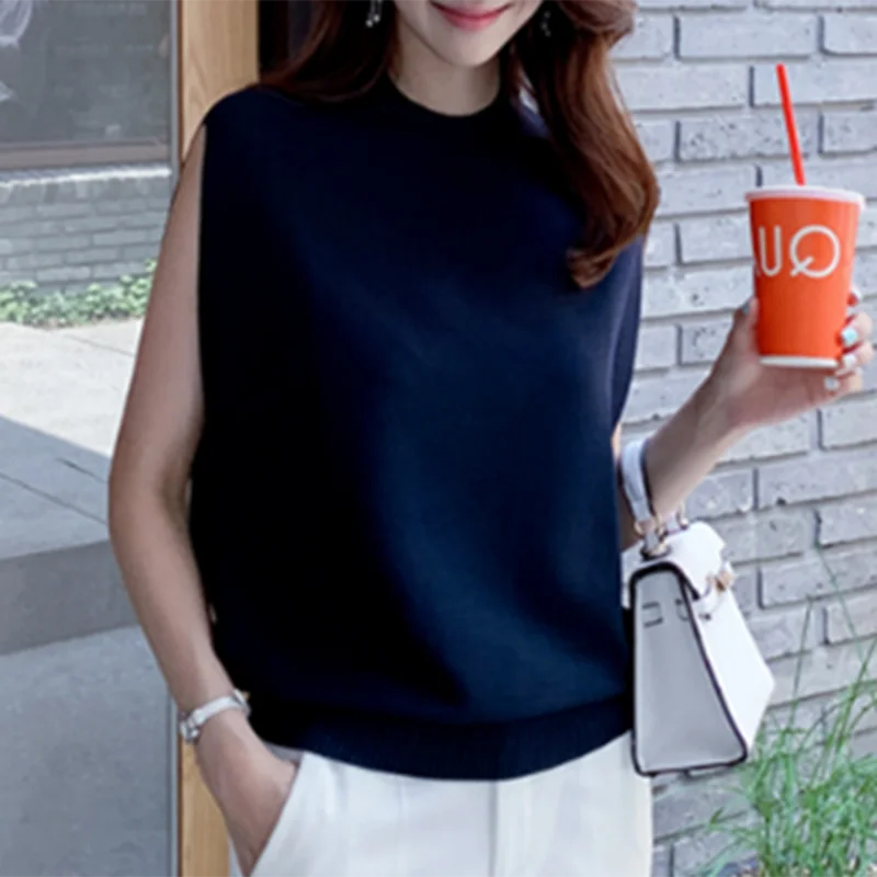 GALCAUR Knitted Solid Minimalism Vest For Women O Neck Sleeveless Slim Casual Sweater Female 2020 Autumn Fashion New Clothing