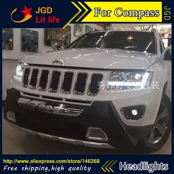 

Car styling LED HID Rio LED Jeep Compass headlights case for Jeep Compass headlight 2011-2015 Bi-Xenon Lens low beam