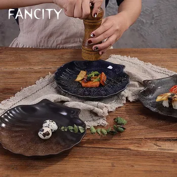 

FANCITY Japanese style creative shell-shaped plate dessert plate household flat plate irregular snack plate breakfast plate frui