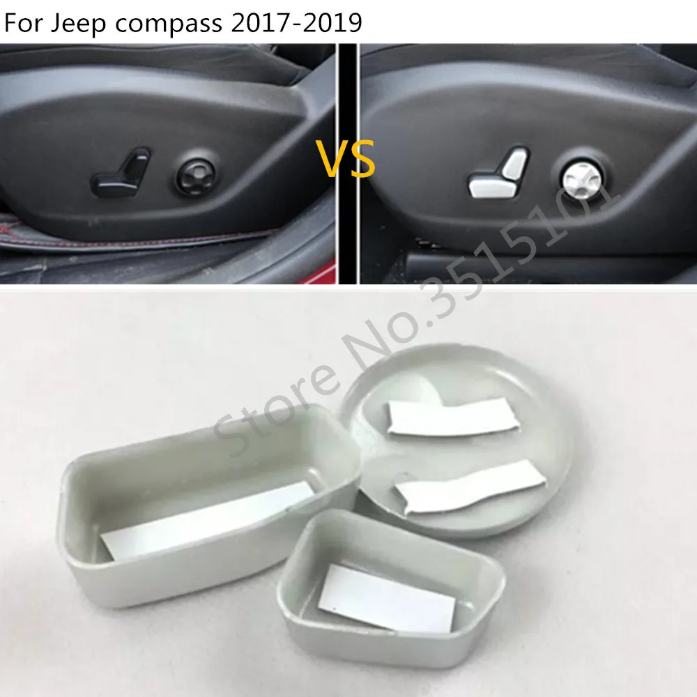 

Car Cover Detector ABS Chrome Seat Adjustment Knob Button Switch Trim Accessories 3/5pcs For Jeep Compass 2017 2018 2019