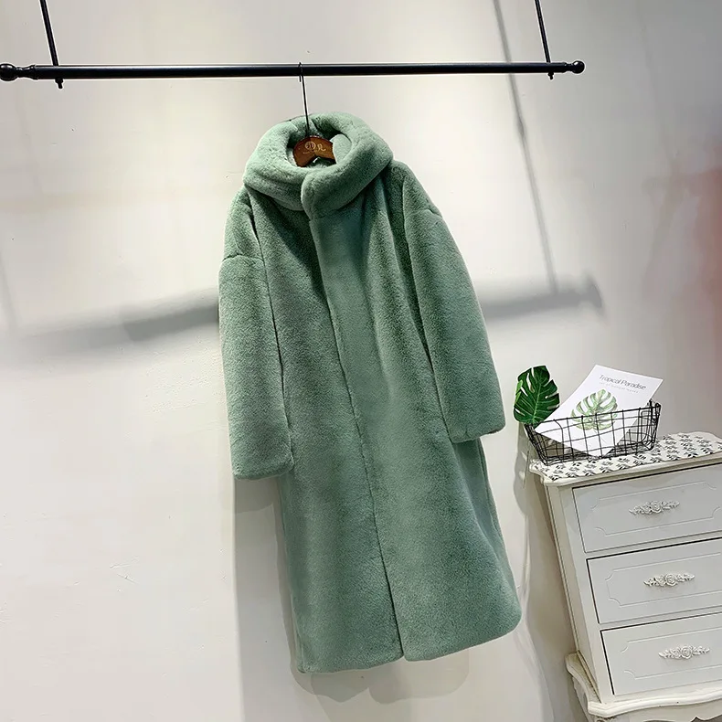 Green ZADORIN зимняя новая роскошная х-длинная шуба из искусственного меха норки женская меховая теплая меховая Толстовка свободная розовая черная Меховая куртка пальто Женская - Цвет: Green