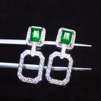 

Emerald Earrings Fine Jewelry Real 18K Gold Green Emerald 1.46ct Gemstones Diamonds Female Drop Earrings for Women Fine Earrings