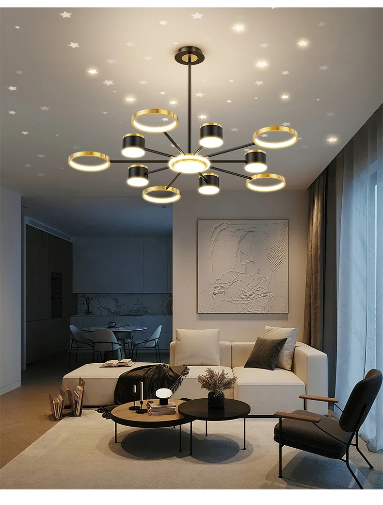 Nordic Chandelier Dining Room  Atmosphere Home Living Room Headlight Light Luxury Lamp star effect lights Romantic starry sky orb chandelier