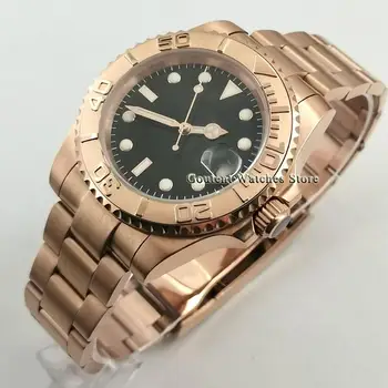 

40mm Bliger Sterile 24 Jewels Japan NH35 Automatic Mens Watch Sapphire Glass Rose Gold Case Bezel Wrist Watch Relogio Masculino