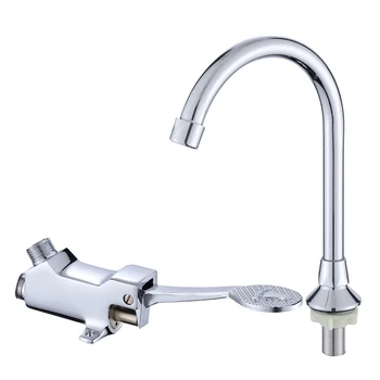 

Floor Mount Sanitary Easy Install Hands Free Foot Pedal Faucet Set Durable Washing Touchless Laboratory Outlet Inlet Hospital