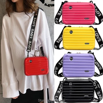 

Women Mini Suitcase Shape Crossbody Bag Shoulder Bag with Wide Letter Strap Bag