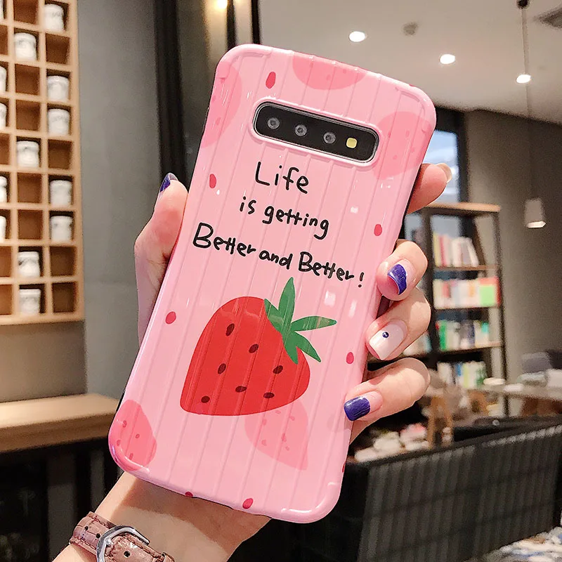 YHBBCASES 3D Stria багаж мягкие чехлы для samsung Galaxy S10 Plus S8 S9 Мультфильм клубника вишня чехол для samsung Note 10 8 9 - Цвет: Strawberry