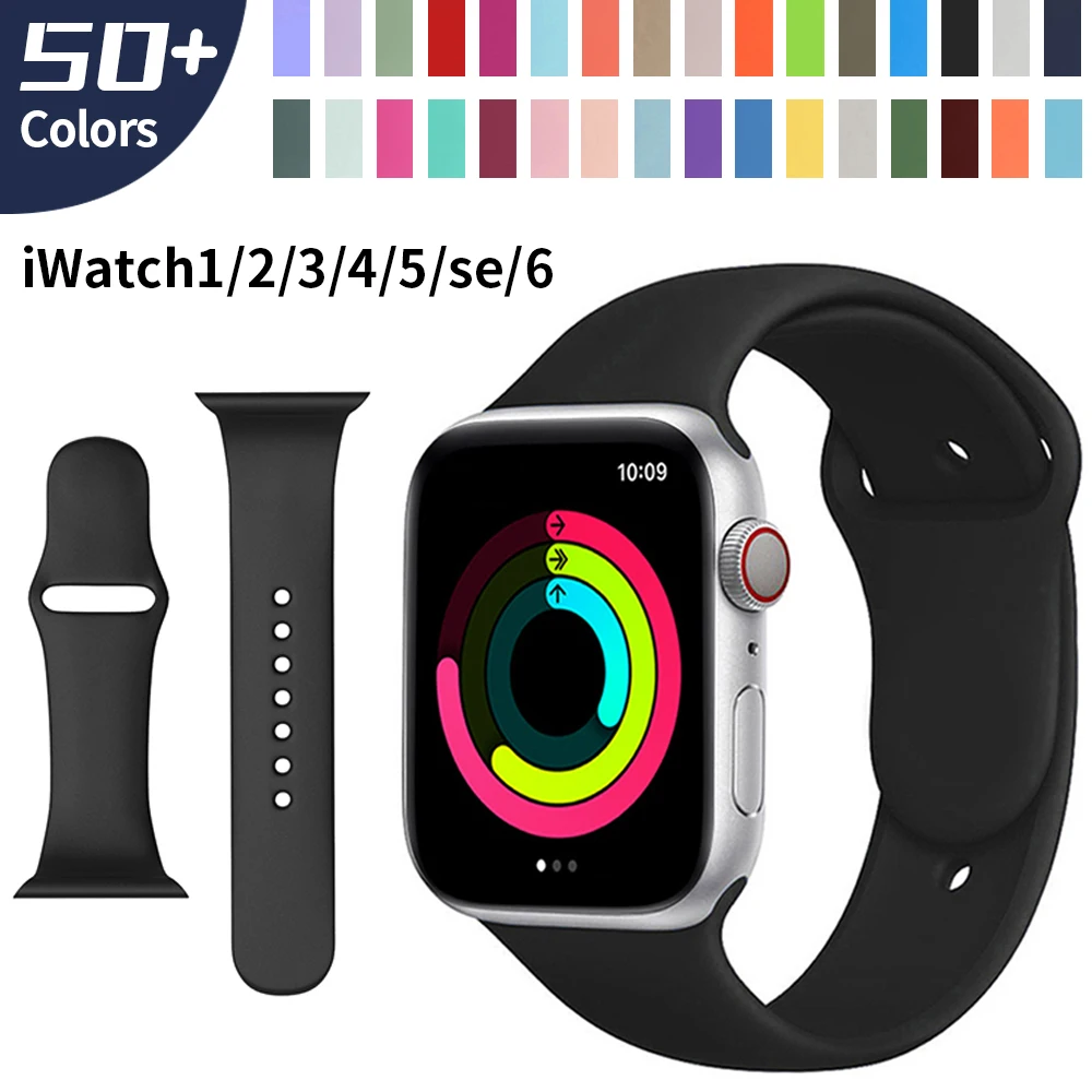 Silicone Strap for Apple Watch Band Series 7 654 321,44/40mm 42/38mm 45/41mm Smartwatch Bracelet Watchband for Apple Watch SE