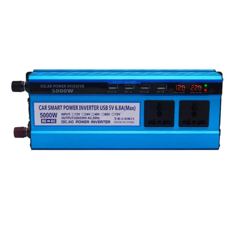 

Solar Inverter DC 12/24V to AC 220V 500/3000/4000/5000W 4 USB Ports 2/3 Sockets G6KA