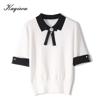 

2020 New top design spring and summer short ice silk student knitting sweater thin versatile short sleeve knitting Pullover
