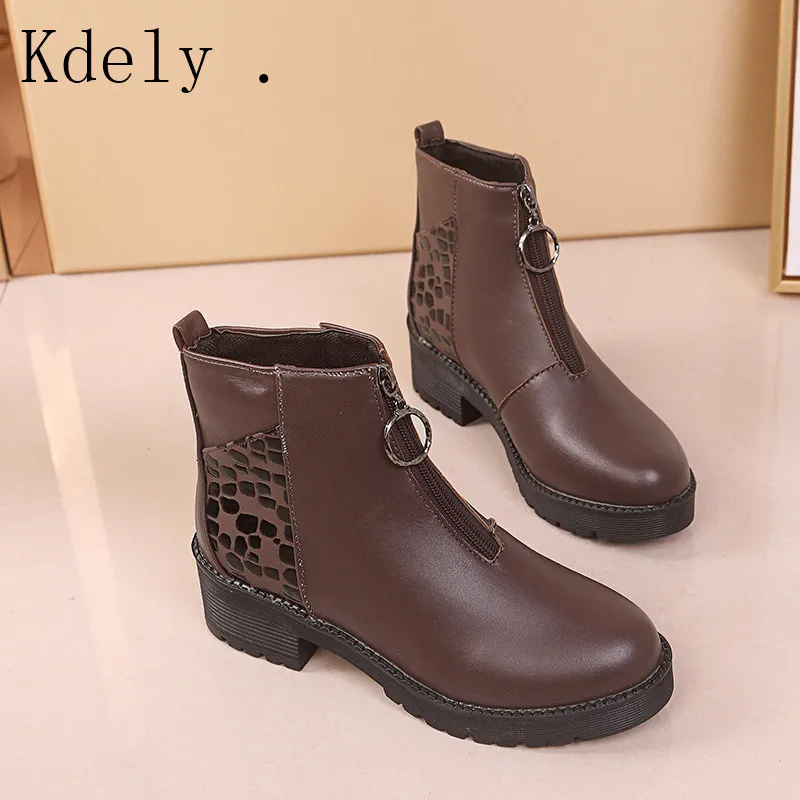 

Casual Boots Women New Fashion Zipper Soild Round Toe Square Heel Student Party Ankle Boots for Women Bottes Femme Ankle Boot