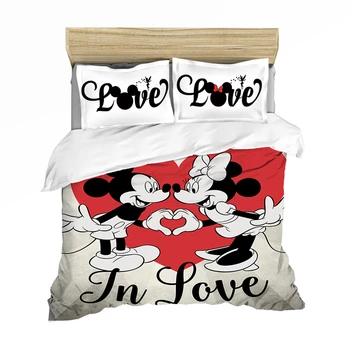 

Cute Mickey mouse Bedding Set Lovely Couple Queen King Size Bed Set Children Duvet Cover Pillow Cases Comforter Bedding Sets