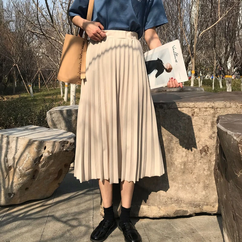 Уличная одежда, длинные юбки, женская уличная одежда, весна-лето, высокая талия, плиссированные юбки размера плюс, Корейская женская черная юбка, jupe femme