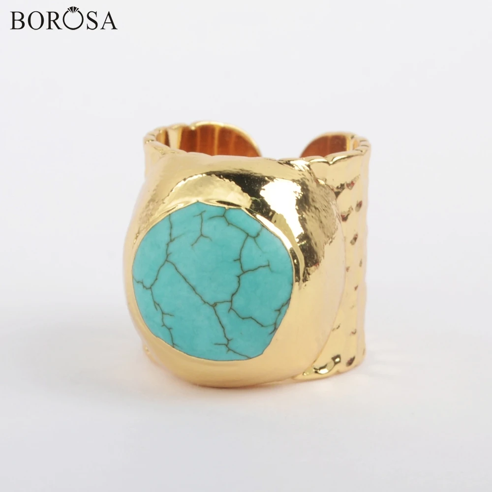 BOROSA дизайн 10 шт. новое Золотое покрытие синие Howlites женские кольца кольцо из бирюзы Размер 5~ 5,5 высокое качество драгоценные камни Кольцо G1881