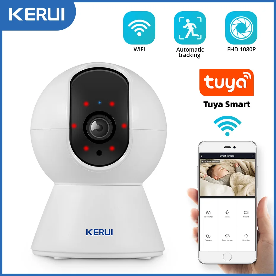 KERUI 1080P 3MP Tuya Smart Mini WiFi IP Camera Indoor Wireless Security Home CCTV Surveillance Camera 2MP With Auto Tracking 1