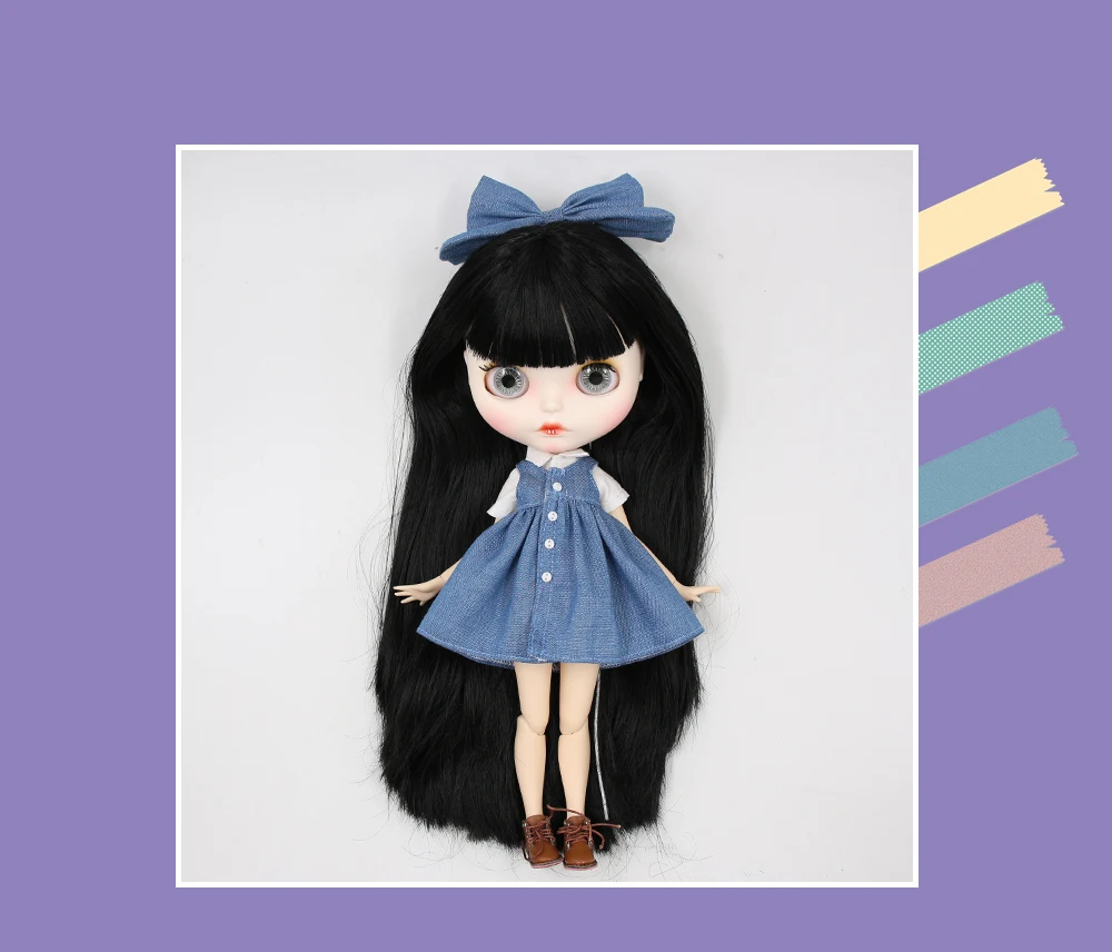 Shella – Premium Custom Neo Blythe Doll with Black Hair, White Skin & Matte Cute Face 74