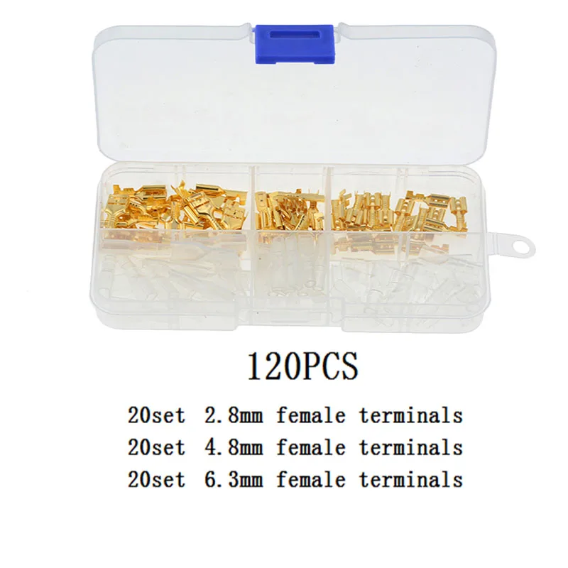 120pcs Gold 120 180 270 шт./кор. соединителя провода электрические провода обжимных разъёмов, коннекторов для 2,8 4,8 6,3 мм лопата с разъемами «Мама» и «комплект - Color: 120pcs Gold