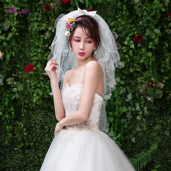 

Fsuzwel Romantic Bridal Multi-layered fluffy bowtie veil Simple wedding short veil 2020 New Arrival Tulle Princess Wedding Veil
