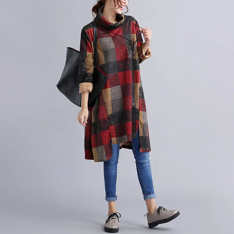 

Autumn And Winter New Style Korean-style Loose And Plus-sized Women's Dress Irregular Heap Collar Base Dress