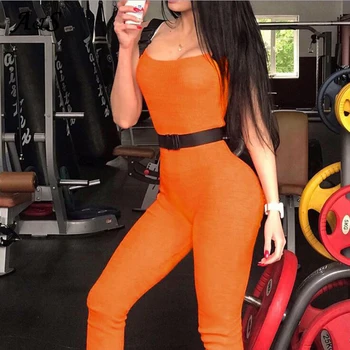 

Backpack Buckle Strap Ribbed Jumpsuit Women Fashion Streetwear Sleeveless Summer Body Femme Long Pants One Piece Playsuit
