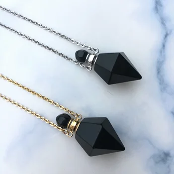 

Faceted obsidian point necklace,Obsidian Necklace,Perfume Bottle necklace,Essential Oil Diffuser ,Perfume Bottle pendant.