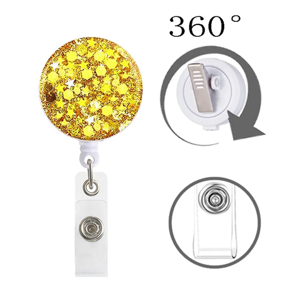 10 Colors Creative Sequin Retractable Nurse Badge Reel Clip Badge Holder  Students Doctor Id Card Holder Stationery New Fashion
