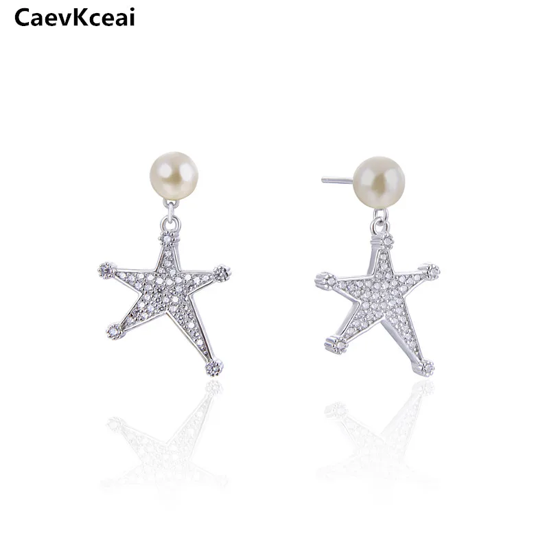 CaevKceai 1 шт. висячие серьги в форме звезды чешские бусины 925 пробы серебряные для