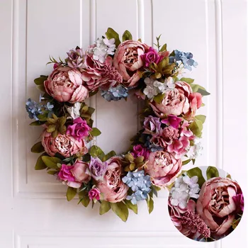 

40cm Artificial Peony Wreath Handmade Garland Home Wall Decor Wedding Prop Birthday Party Decorations Wedding Engagement