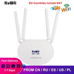 Routeur KuWfi 4G LTE CPE Routeur sans fil 300Mbps Routeur wifi 3G / 4G LTE avec fente pour carte Sim 4 pièces antenne externe jusqu'à 32 utilisateurs 