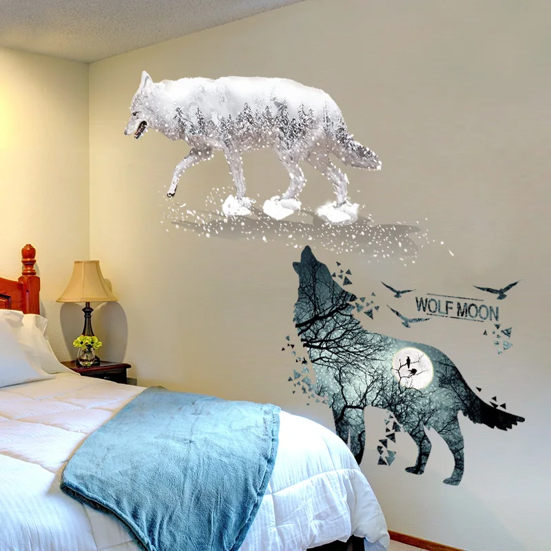 

[SHIJUEHEZI] Horrific Wolf Wall Sticker PVC Material DIY Animals Mural Decals for House Living Room Bedroom Decoration