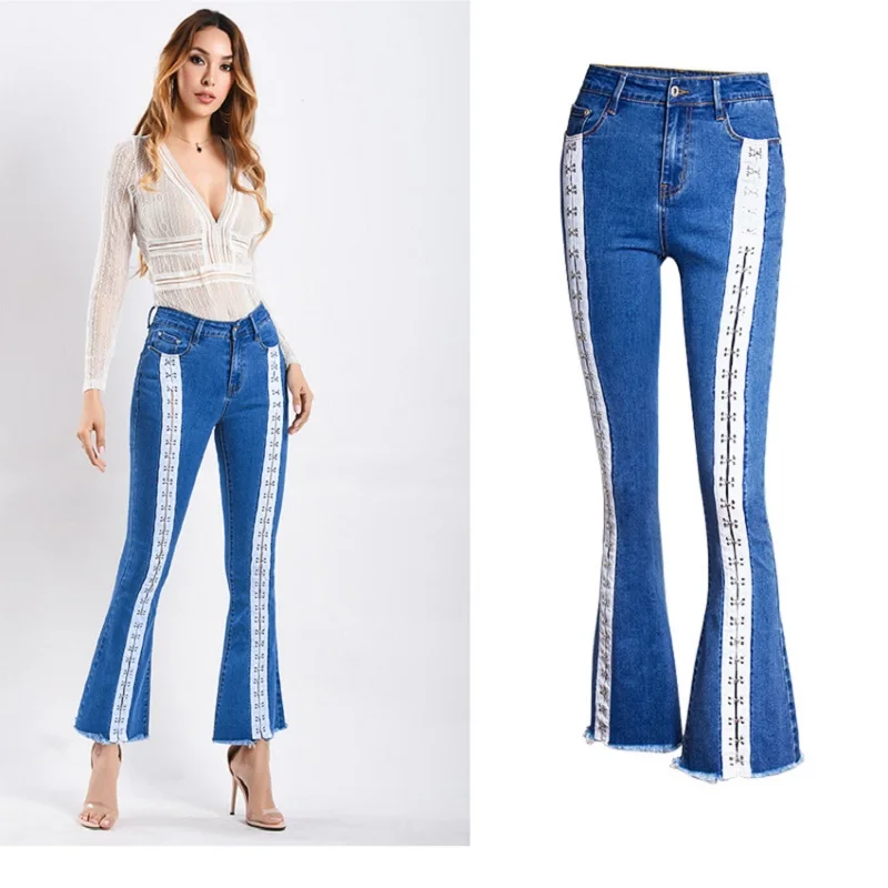 Striped Wash Push Up Flare Jeans Woman Stretch High Waist Plus Size Wide Leg Denim Pants Femme New Autumn Sale Items